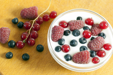 Delicious dessert made of yoghurt and ripe berries