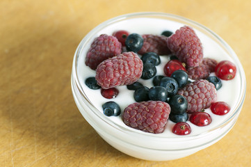 Delicious dessert made of yoghurt and ripe berries