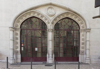 Rossio Station entrance gate in Lisbon, Architectural close up  with no people