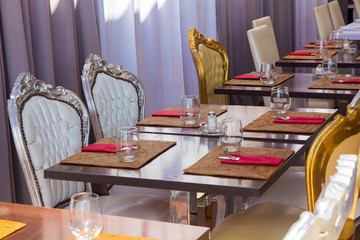 restaurant tables antique French style palace prepared with cutl