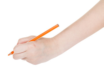 hand drafts by orange pencil isolated on white