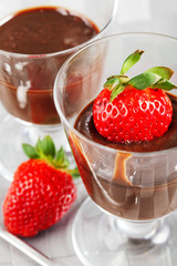 Homemade chocolate mousse with fruits
