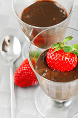 Homemade chocolate mousse with fruits