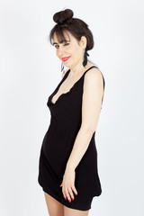 Fototapeta premium Beautiful woman doing different expressions in different sets of clothes: blinking