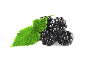  Blackberries with leaf on a white