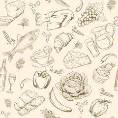 Seamless food in sketch style. Vector illustration