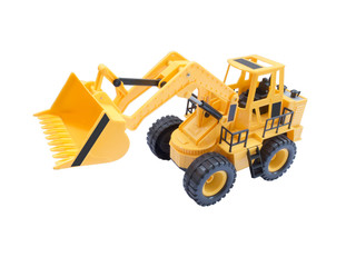 Yellow excavator in half a turn