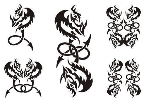 Tattoos of dragon symbols with an arrow