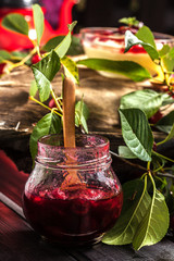 Pudding with cherry juice.