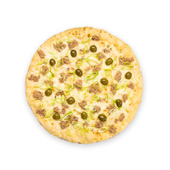 Delicious seafood pizza with olives