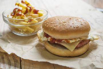 Tasty and appetizing hamburger cheeseburger