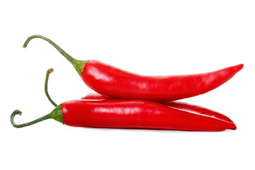 Hot chili peppers isolated on white
