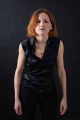 Fototapeta premium Beautiful woman doing different expressions in different sets of clothes: drunk
