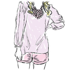 lilac shirt and pink shorts