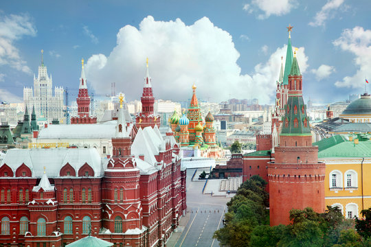 Views Of Moscow. View of Red square and the Kremlin from the roof of The Ritz-Carlton. 2013