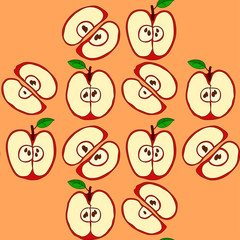Vector seamless pattern with red apples 
