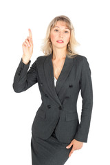 Beautiful businesswoman doing different expressions in different sets of clothes: want to speak