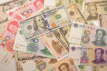 Background of chinese and USA bank notes