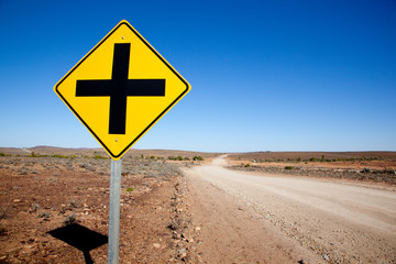 Cross road sign outback Australia.