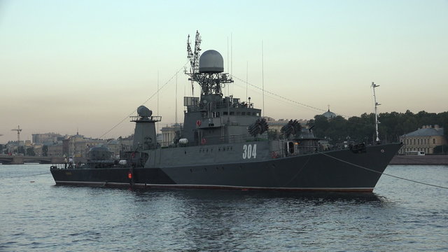 Russian military naval ship. 4K.