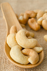 Cashew nuts in wooden spoon