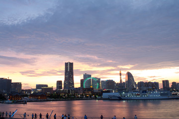 Naklejka premium Sunset view at Minatomirai, Yokohama in Japan