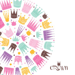 Cute postcard with crown. Vector postcard.