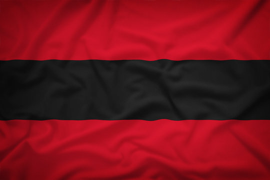 Albania Civil Ensign flag on the fabric texture background,Vinta
