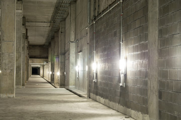 Empty industrial garage room interior with concrete