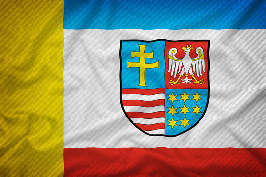 Voivodat de Santa Creu flag on the fabric texture background,Vin