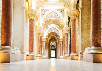 Fototapeta na wymiar Fairytale corridor of Monserrate Palace in Sintra.