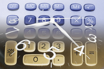 Composite of Clock Hands and Calculator Keys