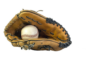 Isolated baseball glove with baseball