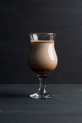 Glass of chocolate milkshake on the table