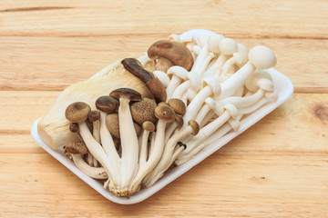 Mixed of Mushroom on Wooden Table.