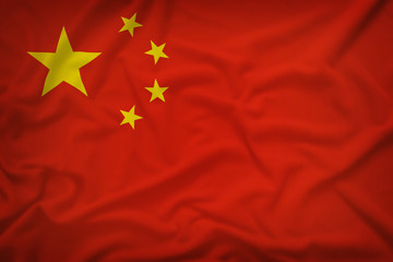 China flag on the fabric texture background,Vintage style