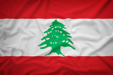 Lebanon flag on the fabric texture background,Vintage style