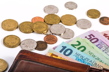 notes and coins in New Zealand currency