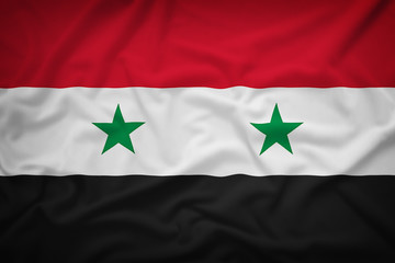 Syria flag on the fabric texture background,Vintage style
