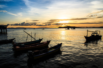 Boats Marina at Sunset in the East, Thailand.