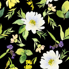 Seamless pattern with flowers watercolor. Gentle colors. Female