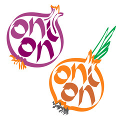 Onion calligraphy. Onion typography. Vegetable calligraphy. Vegetable typography.