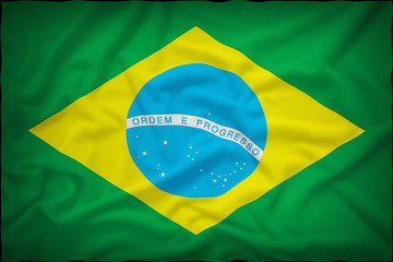 Brazil flag on the fabric texture background,Vintage style