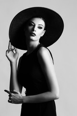 Black and white portrait of elegant woman