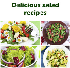 Colorful and tasty salad mix in collage
