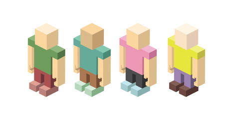 Isometric set of colored figurines man