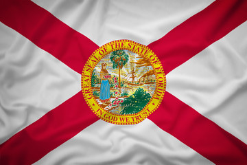 Florida flag on the fabric texture background,Vintage style