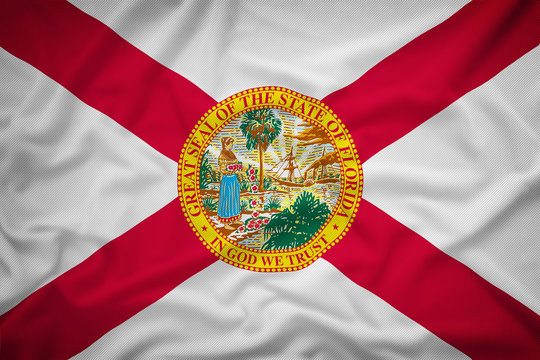 Florida flag on the fabric texture background,Vintage style