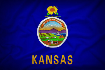 Kansas flag on the fabric texture background,Vintage style