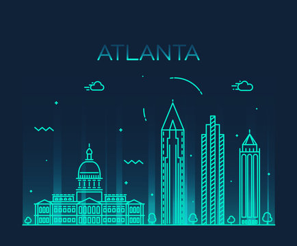 Atlanta Skyline Trendy Vector Illustration Linear